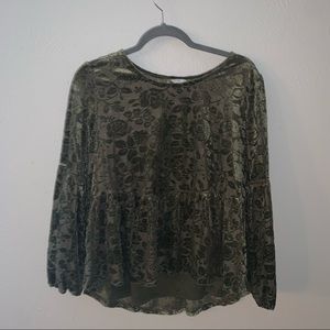 CATO Olive Velvet Floral Blouse